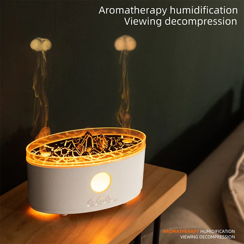 Volcano Humidifier, 300ML Essential Oil Diffuser with Jellyfish Mist and 3 Color Lights, Remote Controlled