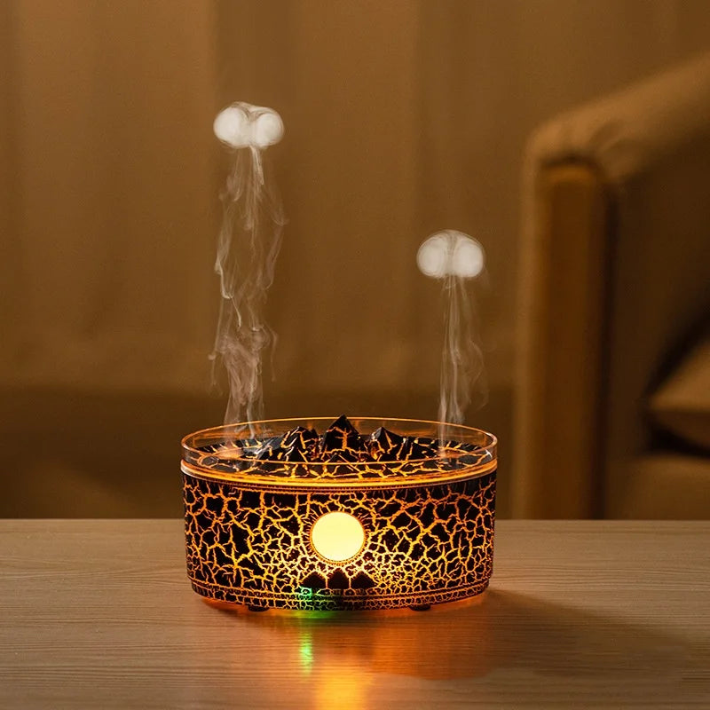 Volcano Humidifier, 300ML Essential Oil Diffuser with Jellyfish Mist and 3 Color Lights, Remote Controlled
